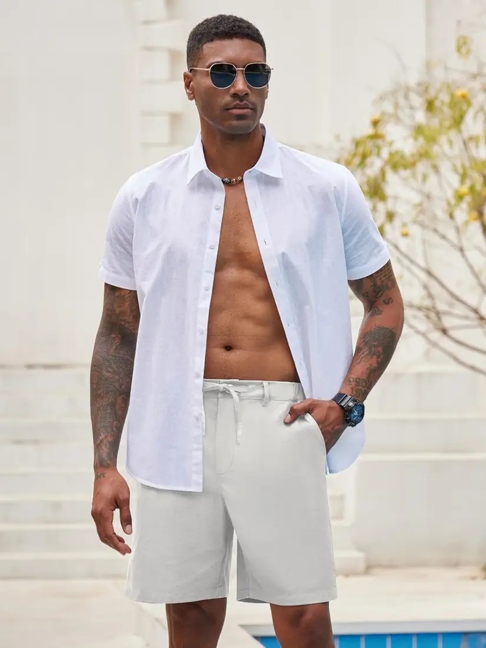 Linen/Cotton Drawstring Elastic Waist Ivory Shorts Large